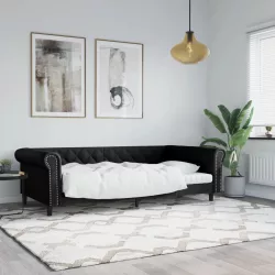 fekete műbőr kanapéágy 100 x 200 cm