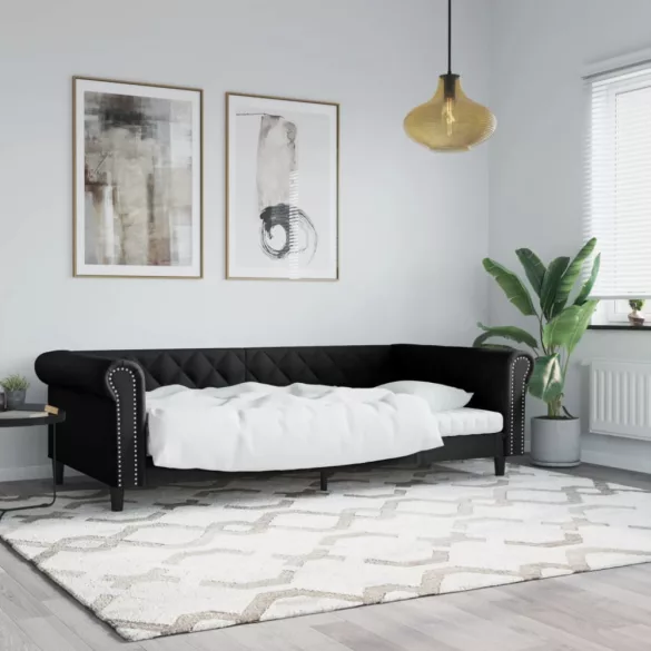 fekete műbőr kanapéágy 100 x 200 cm