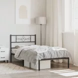 fekete fém ágykeret fejtámlával 90 x 190 cm