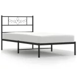 fekete fém ágykeret fejtámlával 90 x 200 cm