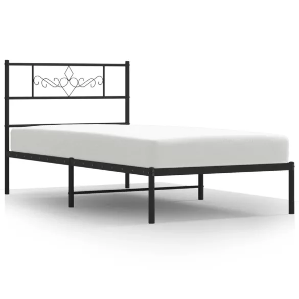 fekete fém ágykeret fejtámlával 90 x 200 cm