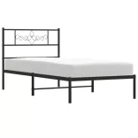 fekete fém ágykeret fejtámlával 90 x 200 cm