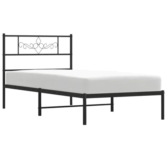fekete fém ágykeret fejtámlával 90 x 200 cm