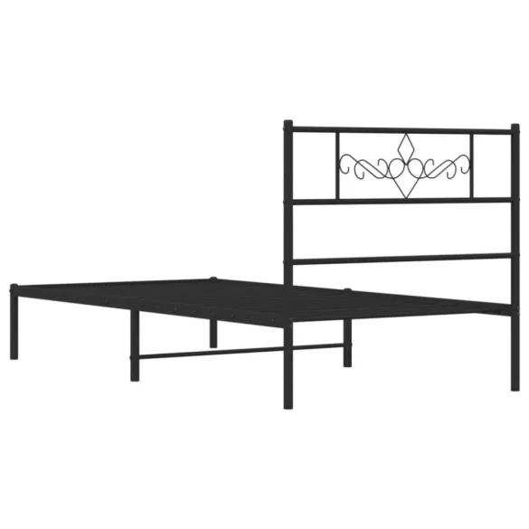 fekete fém ágykeret fejtámlával 90 x 200 cm