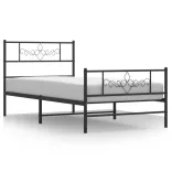 fekete fém ágykeret fej- és lábtámlával 75 x 190 cm
