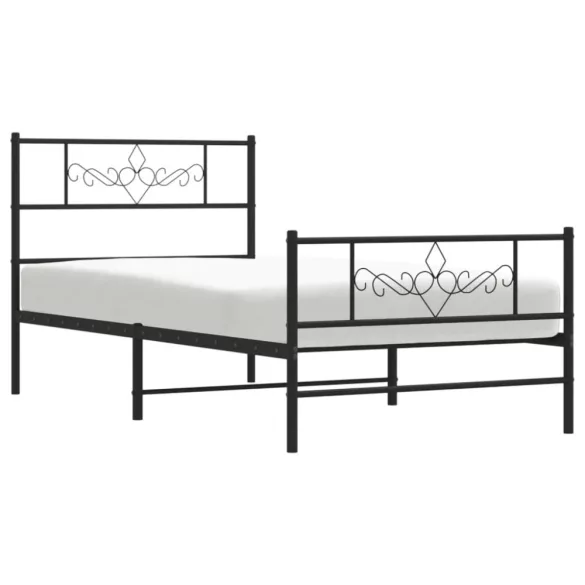 fekete fém ágykeret fej- és lábtámlával 75 x 190 cm