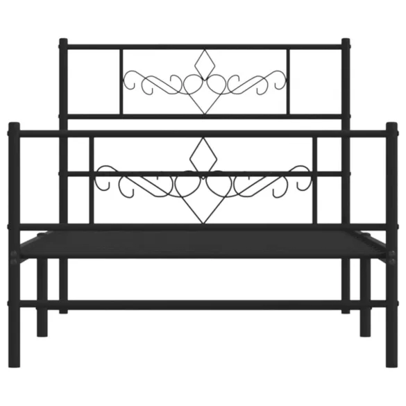 fekete fém ágykeret fej- és lábtámlával 80 x 200 cm