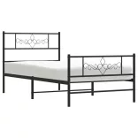 fekete fém ágykeret fej- és lábtámlával 90 x 190 cm