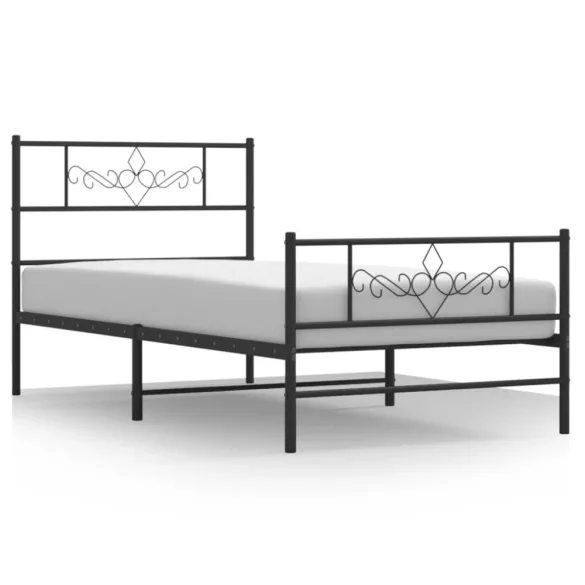 fekete fém ágykeret fej- és lábtámlával 107 x 203 cm