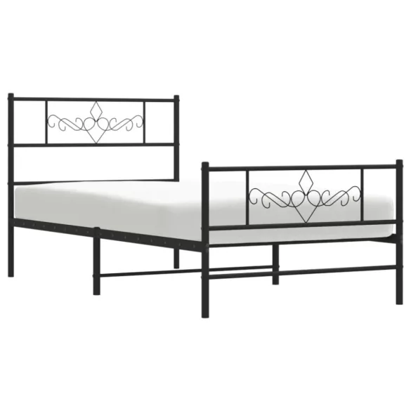 fekete fém ágykeret fej- és lábtámlával 107 x 203 cm