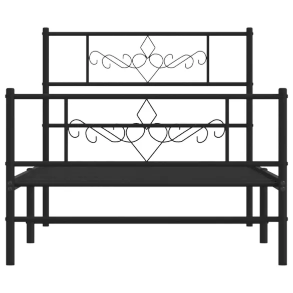fekete fém ágykeret fej- és lábtámlával 107 x 203 cm