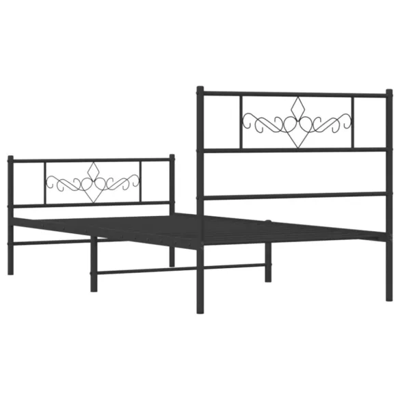 fekete fém ágykeret fej- és lábtámlával 107 x 203 cm
