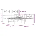 fekete fém ágykeret fej- és lábtámlával 140 x 190 cm