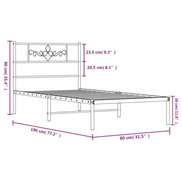 fehér fém ágykeret matrac nélkül fejtámlával 180 x 200 cm