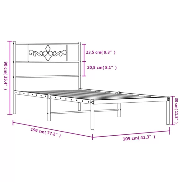 fehér fém ágykeret fejtámlával 100x190 cm