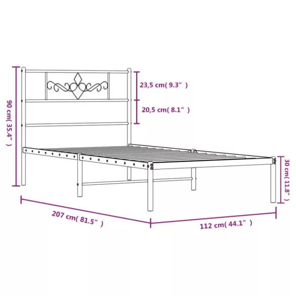fehér fém ágykeret fejtámlával 107x203 cm