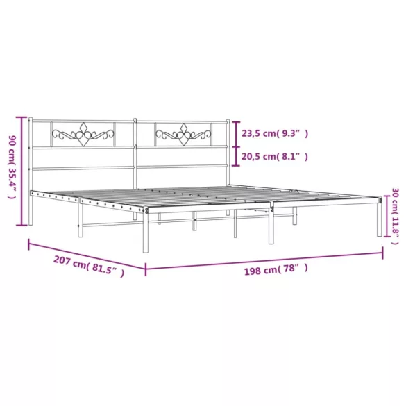 fehér fém ágykeret fejtámlával 193 x 203 cm