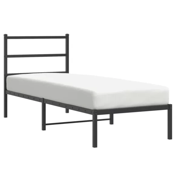 fekete fém ágykeret fejtámlával 75 x 190 cm