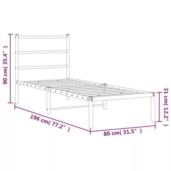 fekete fém ágykeret fejtámlával 75 x 190 cm