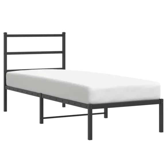 fekete fém ágykeret fejtámlával 80 x 200 cm