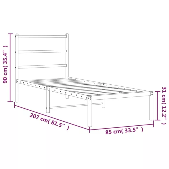 fekete fém ágykeret fejtámlával 80 x 200 cm