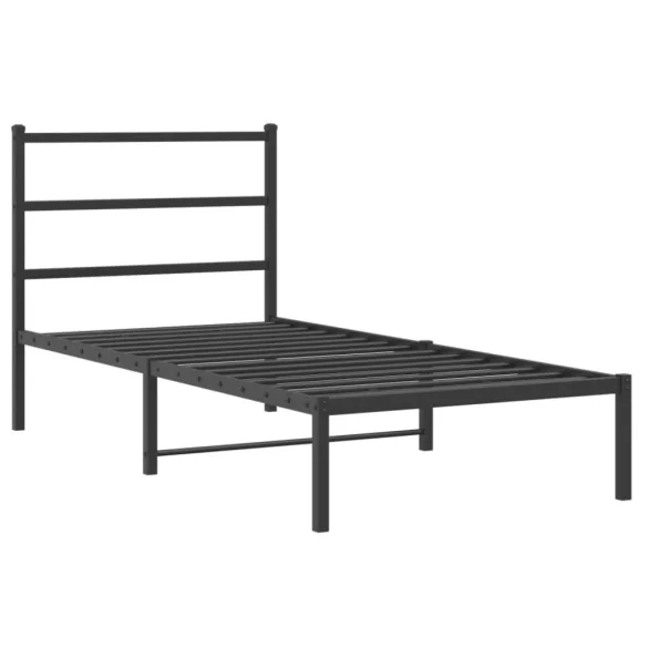 fekete fém ágykeret fejtámlával 90 x 190 cm