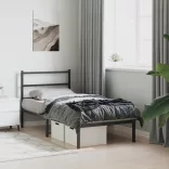 fekete fém ágykeret fejtámlával 90 x 190 cm