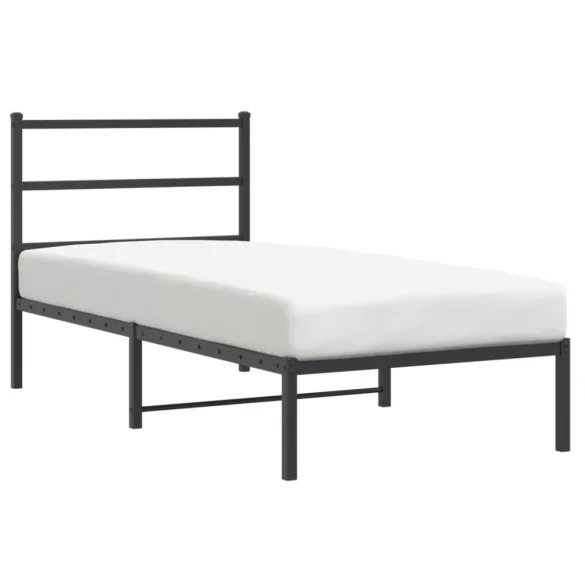 fekete fém ágykeret fejtámlával 90 x 190 cm