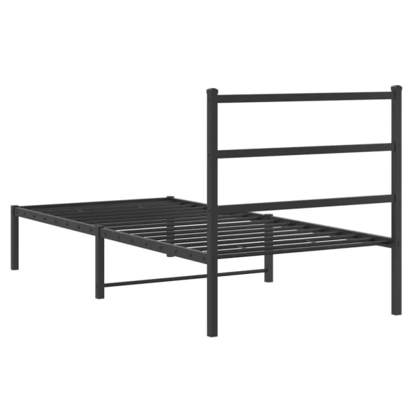 fekete fém ágykeret fejtámlával 90 x 190 cm