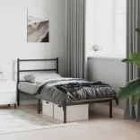 fekete fém ágykeret fejtámlával 90 x 200 cm