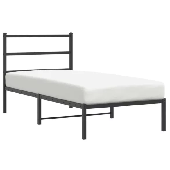 fekete fém ágykeret fejtámlával 90 x 200 cm