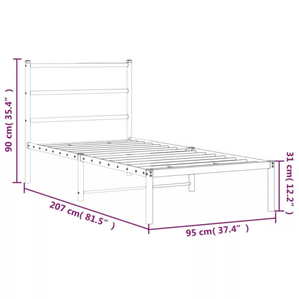 fekete fém ágykeret fejtámlával 90 x 200 cm