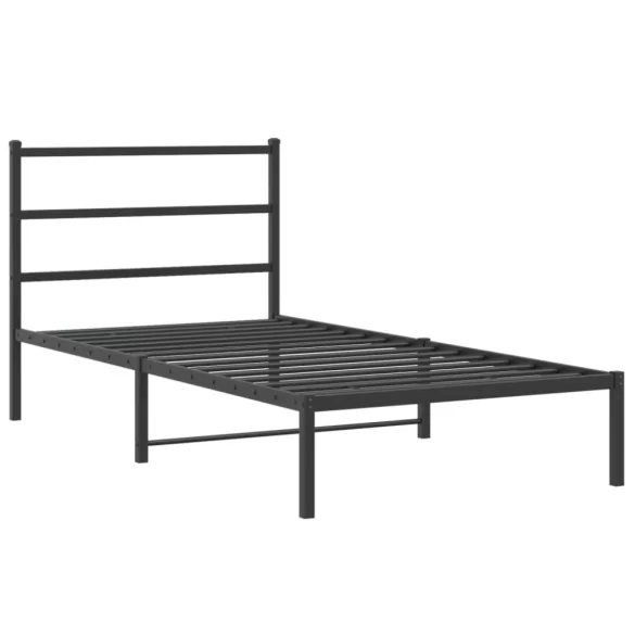 fekete fém ágykeret fejtámlával 107 x 203 cm