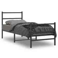 fekete fém ágykeret fej- és lábtámlával 75 x 190 cm