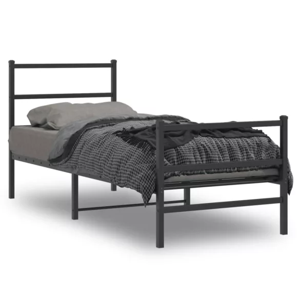 fekete fém ágykeret fej- és lábtámlával 75 x 190 cm