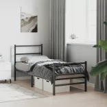 fekete fém ágykeret fej- és lábtámlával 75 x 190 cm
