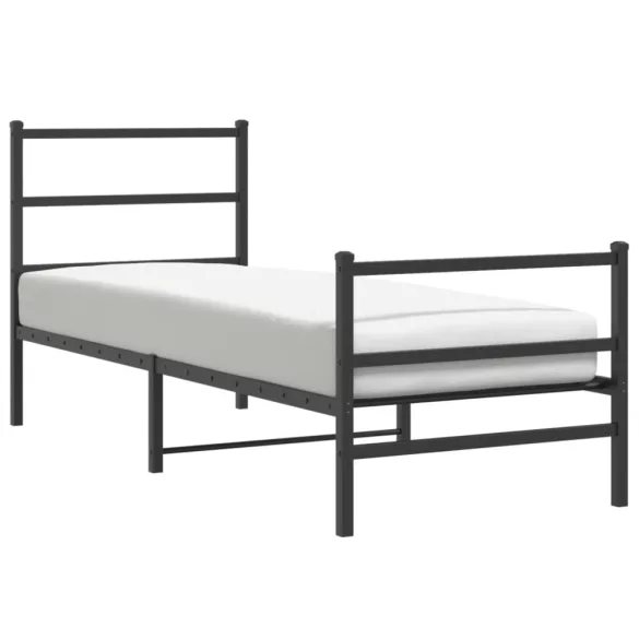 fekete fém ágykeret fej- és lábtámlával 75 x 190 cm