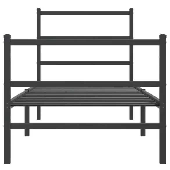 fekete fém ágykeret fej- és lábtámlával 75 x 190 cm