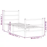fekete fém ágykeret fej- és lábtámlával 75 x 190 cm