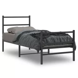 fekete fém ágykeret fej- és lábtámlával 80 x 200 cm