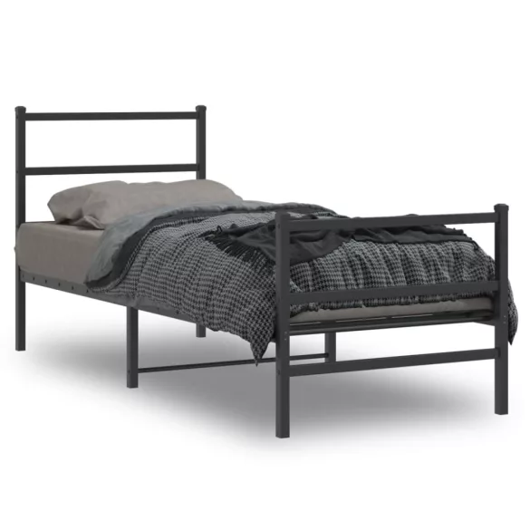 fekete fém ágykeret fej- és lábtámlával 80 x 200 cm