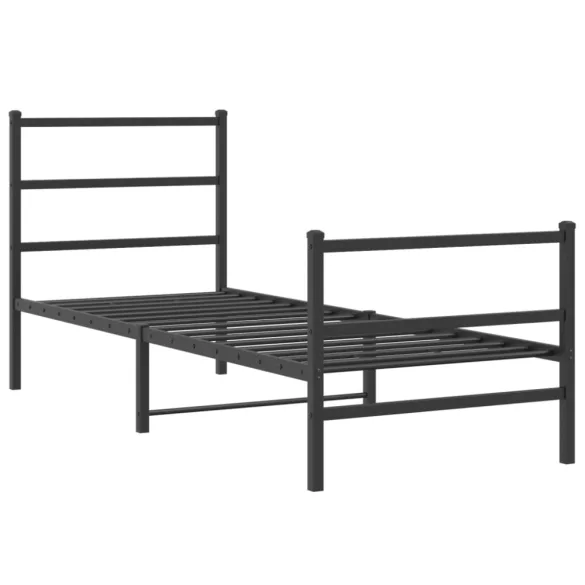 fekete fém ágykeret fej- és lábtámlával 80 x 200 cm