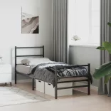 fekete fém ágykeret fej- és lábtámlával 80 x 200 cm