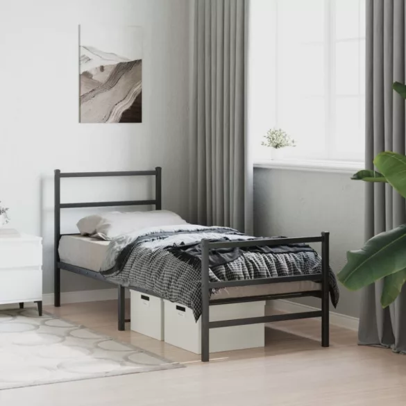 fekete fém ágykeret fej- és lábtámlával 80 x 200 cm