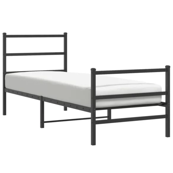 fekete fém ágykeret fej- és lábtámlával 80 x 200 cm