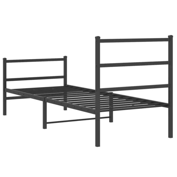 fekete fém ágykeret fej- és lábtámlával 80 x 200 cm