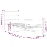 fekete fém ágykeret fej- és lábtámlával 80 x 200 cm
