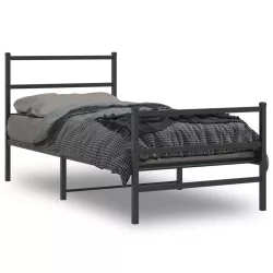 fekete fém ágykeret fej- és lábtámlával 90 x 190 cm