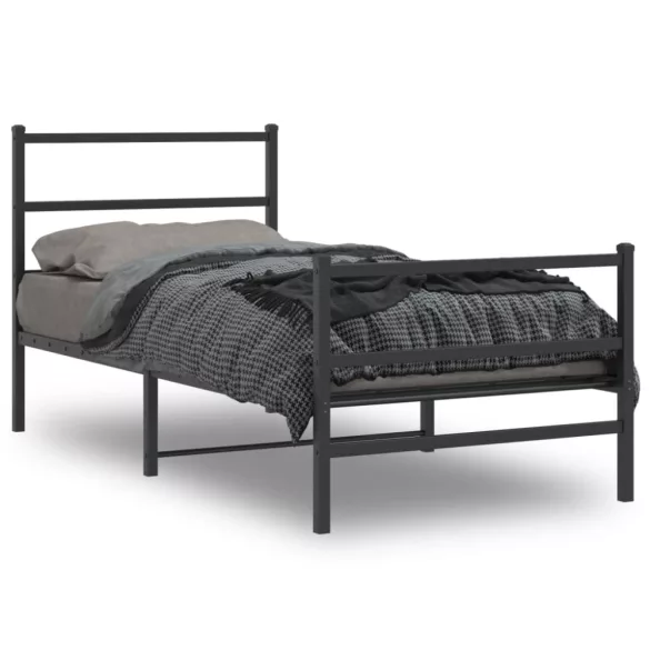 fekete fém ágykeret fej- és lábtámlával 90 x 190 cm