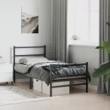 fekete fém ágykeret fej- és lábtámlával 90 x 190 cm